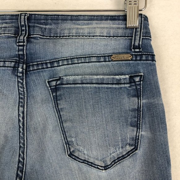 KanCan Women's Size 9/28 Mid Rise Distressed Blue Stretch Denim Skinny Jeans - Picture 4 of 13